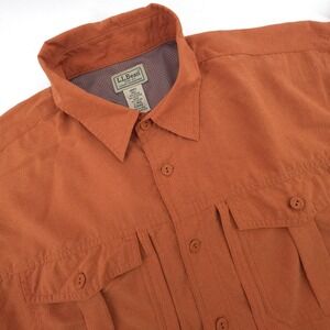 LL Bean Fishing Shirt Mens Large Orange Button Down  Pockets Vented‎ Outdoors